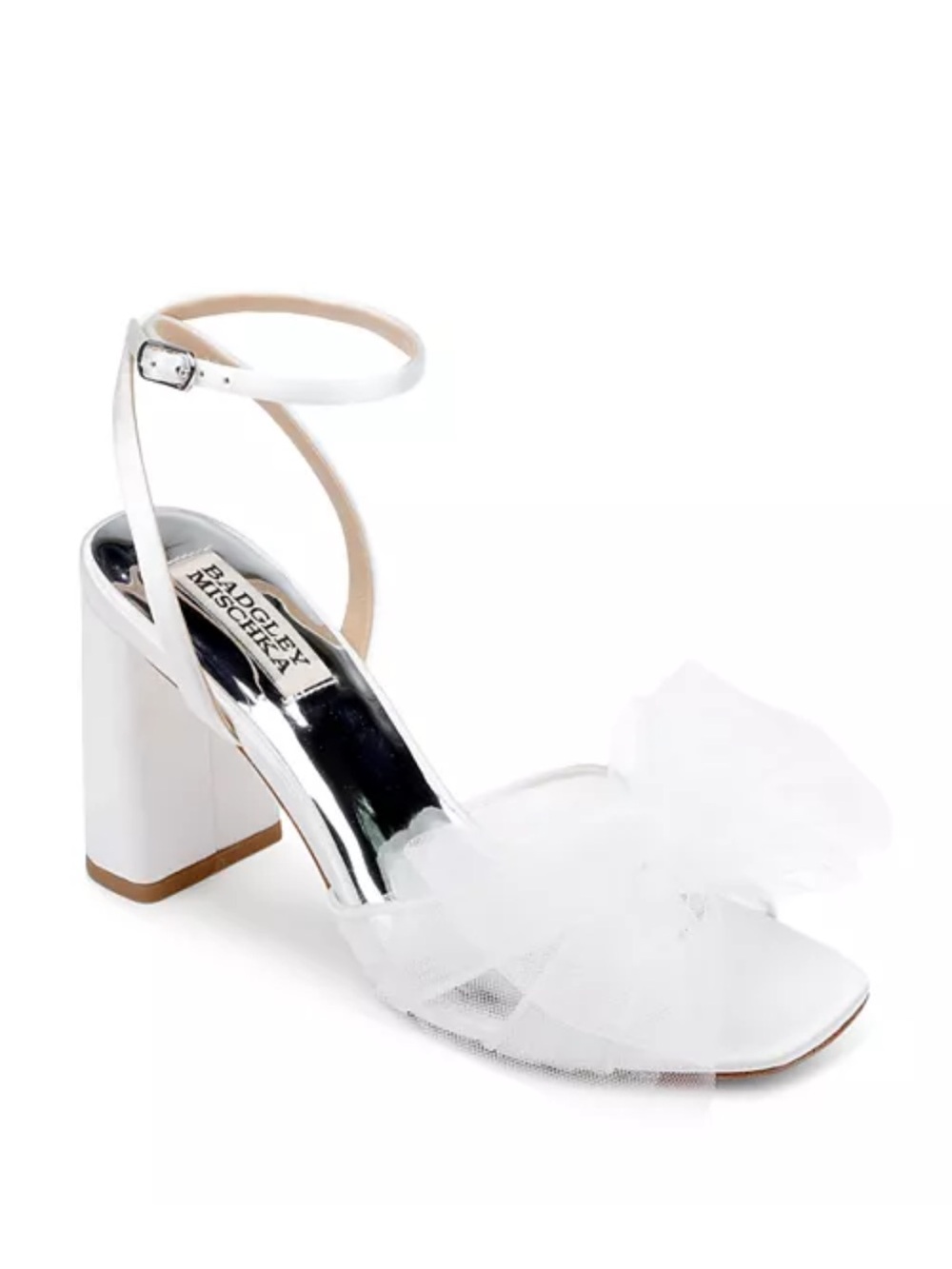 Badgley Mischka Women’s Tess Tulle Bow Block Heel Sandals